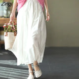 Women Summer Cotton Linen Comfortable Ankle Length Elegant Fairy Minimalist Chinese Style 6-colors Casual A-line