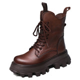 Layer Of Cow Skin Leather Pine Cake Thick Bottom Martin Boots Girl Autumn And Winter Englen Small Single Boots Retro Handmade