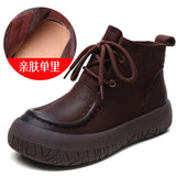 Layer Of Cow Skin Retro Thick-Bottomed Short Boots Women Autumn And Winter New Soft Bottom Low-Bore Martin Boots Casual Leather