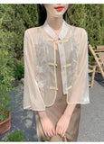 Chinese Sunscreen Shirt Women 2025 Summer New Hit Color National Wind Top With Sling Belt Thin External Air Conditioning Open