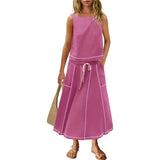 Hot 2025 New Summer Vacation Sleeveless Vest Half-Dress Cotton-Song Set Two-Piece