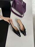 The Summer Of 2025, The New Bow In The Fine Heel Muller Shoes Half Slippers Women's Large-Size High-Heeled Single-Shoe Sand