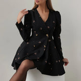Fashion Ballet Elements Design Floral Thorn Dress Dress Women's High-End Butterfly Embroidery V-Neck Long