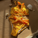 2025 New Small Fresh Shell Beach Special Fabric High-Waisted Split Swimsuit