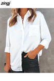 en Satin pour femmes, chemise décontractée à manches longues, hauts de bureau, Blouses d'été blanches, vêtements amples, collection printemps