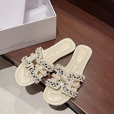 Fragrant Wind Flat Bottom Slippers Women 2025 New Summer Cold Slippers Fashion Wearing Ladies Sandals