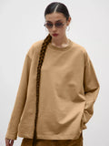 Fine Comb Cotton Solid Long-Sleeved T-Shirt Women Hot Loose Leisure Collar Top High