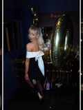 Spring And Summer Shoulder Black And White Bump Color Waist A Pendulum Design Bow Dress