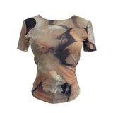 Single-Layer Thin Mesh Tie-Dye-Repair Short-Sleeved T-Shirt For Girls Summer Short-Sleeved Hottie Top