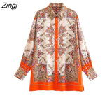 Women Vintage Poaition Totem Floral Print Shirt Office Lady Long Sleeve Kimono Blouses Chic Chemise Blusas Tops