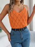 Shooting 2025 Spring And Summer V-Neck Hollow Metal Buckle Sling Knitted Shirt Vacation Women's