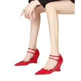 Spring And Summer Show New Slope Heel Red High Heels Women Patent Leather Sexy Bao Head Individual