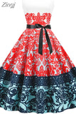 Butterfly Print Women Summer Midi Dress Sleeveless Vintage Retro Pin Up Party Robe Rockabilly