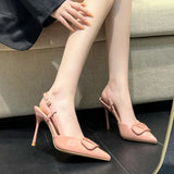 High Heel Fine Tip Shoes 2025 Spring New Women's Single Shoes Hollow Shoes V Buckle Dunk