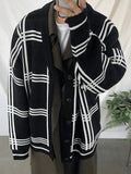 Men's V Neck Checkered Cardigan-Outfit