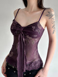 New Y2K Retro Print Bumpy Hottie Sexy Mesh Splicing Ribbon Low Chest Small Sling