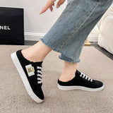 And Autumn 2025 New Canvas Shoes Female Students Half-Dragging Lazy One Foot With Breathable Leisure Small White