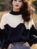 And White Half-High Collar Sweater 2025 New Winter Lazy High Feeling Thick Thick Knitted Shirt Top