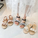Sandals Women 2025 Summer New Large Size Dress Women's Shoes Flats Gentle Flowers Roman Sandals