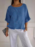 Summer New Solid Color Lotus Leaf Side T-Shirt Women's Leisure Short-Sleeved