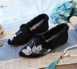 Zingj Wool Edge Pointed Shoes Embroidered Cloth Shoes Fashion Warm Home Shoes National Wind Women's Shoes Cotton Drag Women's Cotton