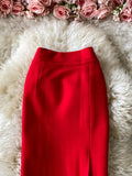 Lady Red/Black Pencil Skirt Women Elegant High Waist Split Faldas Female Casual Slim Bodycon Saias OL Autumn New