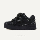 Shoes Destruction Aesthetics Splash Ink Series Street Small Black Shoes Rope Bread Shoes And Shoes Couple Fashion