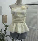Bud Ponp-Upple Sling Vest With Three-Dimensional Flowers Shoulder-To-Heart Thai Top