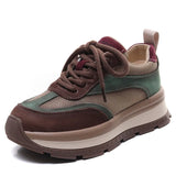 Layer Of Cowhede Thick-Bottomed Sports Casual Shoes Women's Spring New Leather Round Head Tie With Comfortable Single