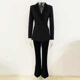 New Star Fashion Hot Diamond Blazer Jacket + Micro-Tlave Trousers Set Two-Piece