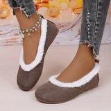 Solid-Colored Velvet Flat Bottom Low-Top Cotton Shoes Women Plus Velvet Wide Buns To Keep Warm Hair Single