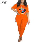 Two Piece Sets Women Summer Casual Loose Pullover Top And Pants Set Plus Clothing Matching Set