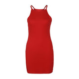 Zingj Spring And Summer Sexy Ribbed Small Halter Dress Solid Color Knit Show Thin Commuter