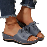 New Summer Slope And Fish Mouth Slippers Women's Shoes Casual Large Size Coarse And Slippers Bow Solid