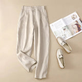 Summer Breathable Pants Large Size Loose Harem Ankle-Length Pants Cotton Linen Casual Pocket Black Elastic High Waist