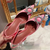 and American 2021 Summer New Pointed High Heel Women's Shoes SUNFLOWER Drill Buckle Closed Toe Wine Cup Heel