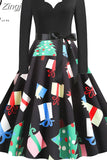 Christmas Dress Women Vintage Winter Polka Dot Print Long Sleeve Casual Elegant Party Dress S~3XL Robe