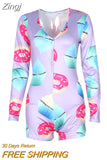 Hot Sale Women Sexy Stretchy Pajamas Long Sleeve V-Neck Pineapple Star Heart Printed Bodycon Summer Lady Jumpsuit