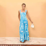 Zingj Years Fresh And Sweet Wind Spring And Summer Striped Print One Word Tie Dress