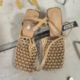 Fashion Retro Weaving Emptiness Square Head Coarse Heel Casual High-Heeled Women's Sandals In The Summer Of