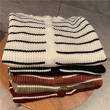Striped Women Pullover Sweater Fashion Button Long Sleeve Knitted Slim Korean Jumper Causal High Elastic Ladies