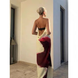 Holiday Wind And Show-Back Special Print Bra Long Skirts Open-Shoulder Casual