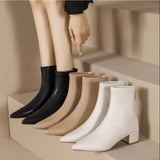 2025 New Korean Version Of The Sharp-Headed Short Boots Coarse Zipper And Martin Boots Fashion Women's