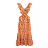 Dress 2025 Summer New Design Sense Niche Cross Flounce Print Dress