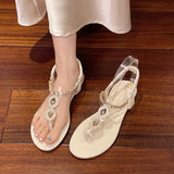 Roman Sandals Women 2025 New Summer Outside Wearing Flat Bottom Water Drill Characters Beach