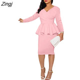 Sexy V Neck Party Dress Women Elegant Solid Long Sleeve Long Dress Boho Fashion Office Lady Dresses