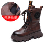 Layer Of Cowhide Martin Boots Autumn And Winter Plus Velvet Warm New Pine Cake Bottom Zipper Locomotive