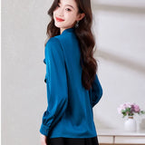 Spring New White Shirt Women Bow Ribbon Elegant Shirts Fashion Womens Tops Satin Female Clothing OL Silk Shirts and
