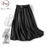 Elegant Women Skirt 2023 Spring And Summer Solid High Waist Belt A-Line Vintage Office Party Long Skirt Faldas Jupe