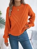 Shooting 2025 Autumn And Winter Leisure Pure Color V-Word Hollow Lantern Sleeve Sweater Women's